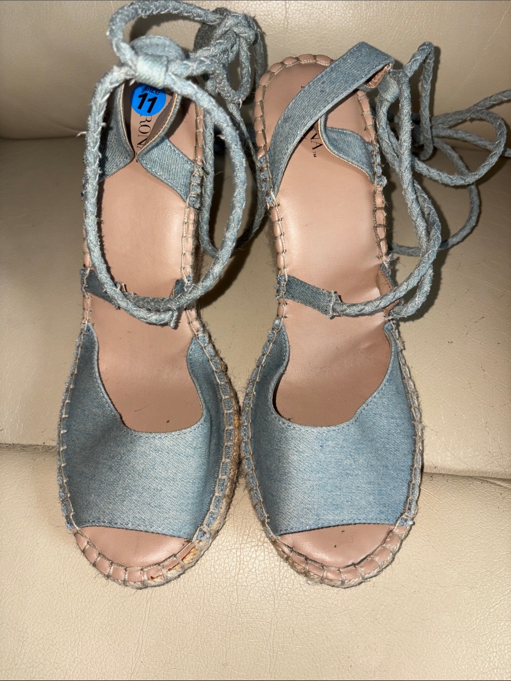 Merona Denim Espadrille Tie-Up wedge. Sandals - Blue